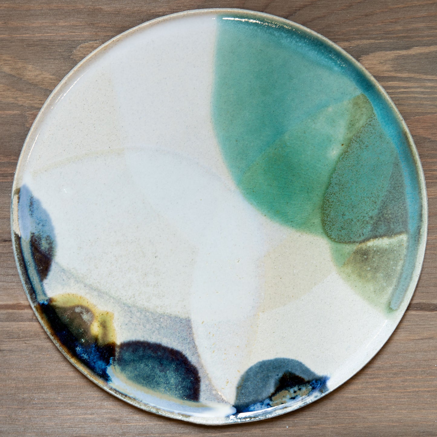 Stoneware plate – WHITE / GREEN BLUE L
