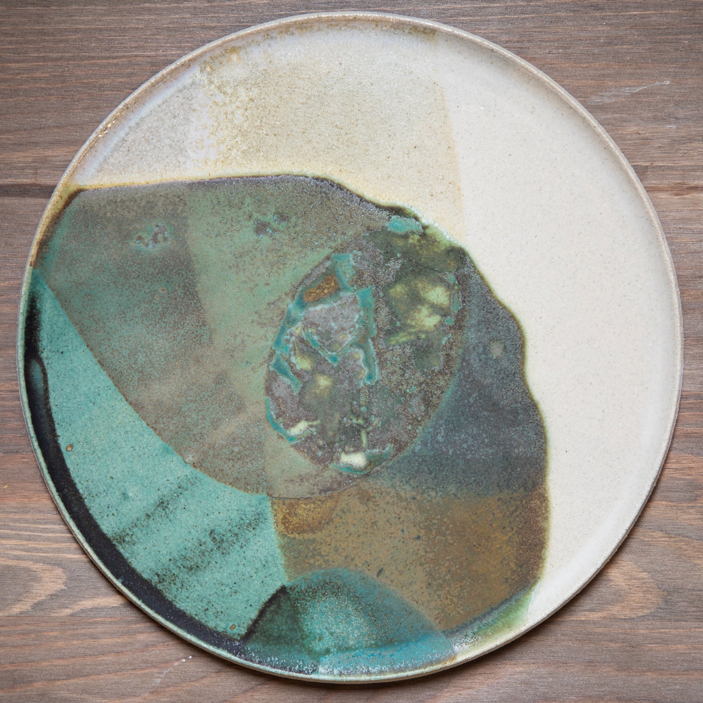 Stoneware plate – WHITE / GREEN L