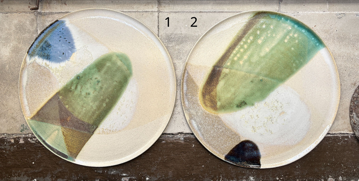Stoneware plate – WHITE / GREEN BLUE L