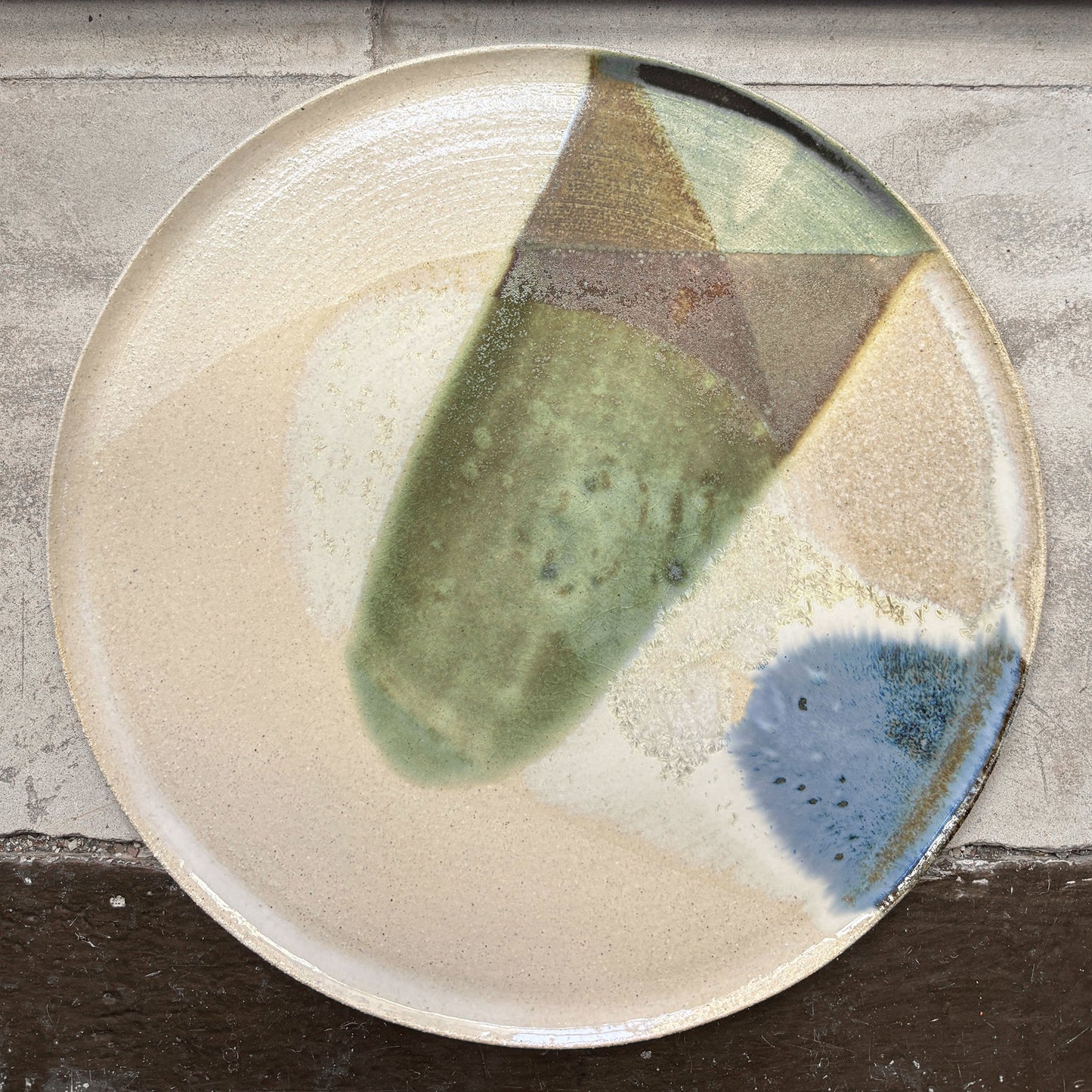 Stoneware plate – WHITE / GREEN BLUE L