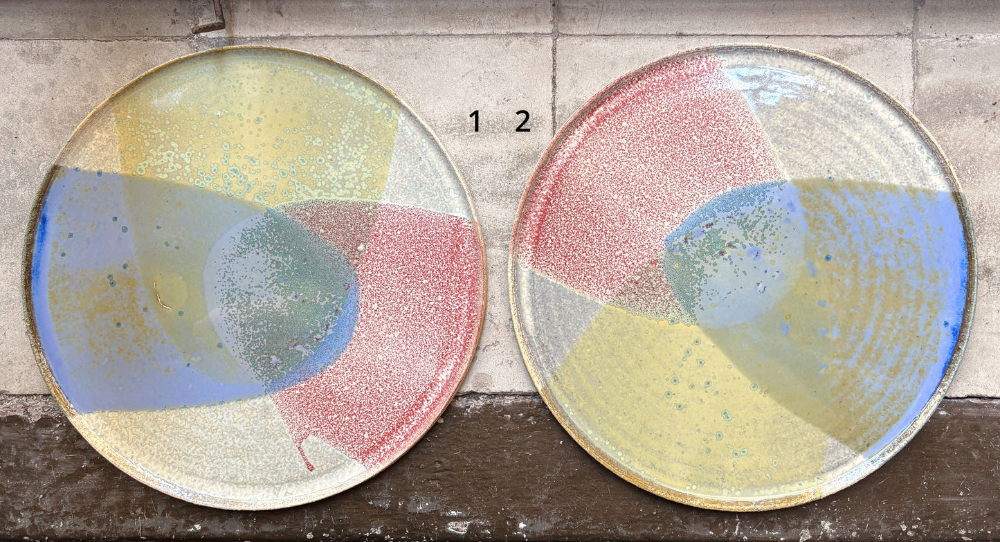 Stoneware plate – WHITE / PINK BLUE L