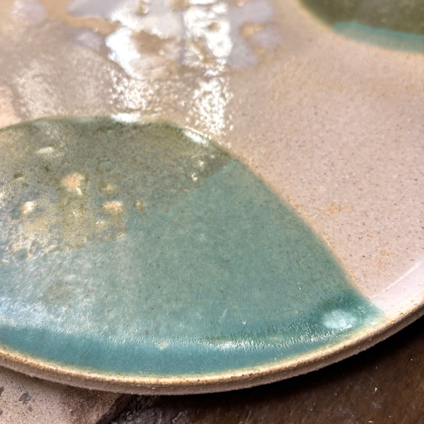 Stoneware plate – WHITE / GREEN BLUE L