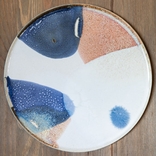 Stoneware plate – WHITE / BLUE RED L