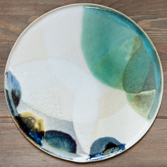 Stoneware plate – WHITE / GREEN BLUE L