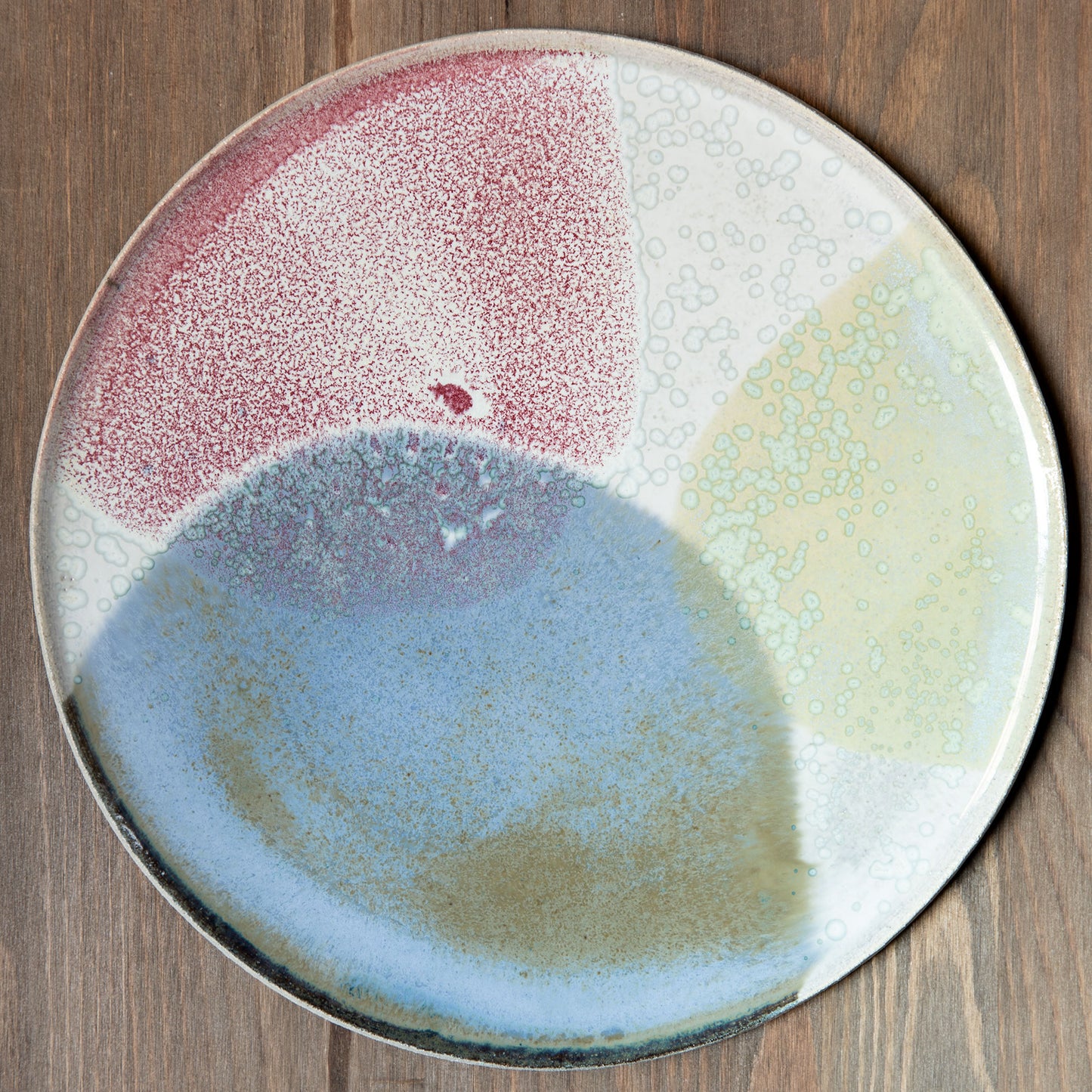Stoneware plate – WHITE / PINK BLUE L