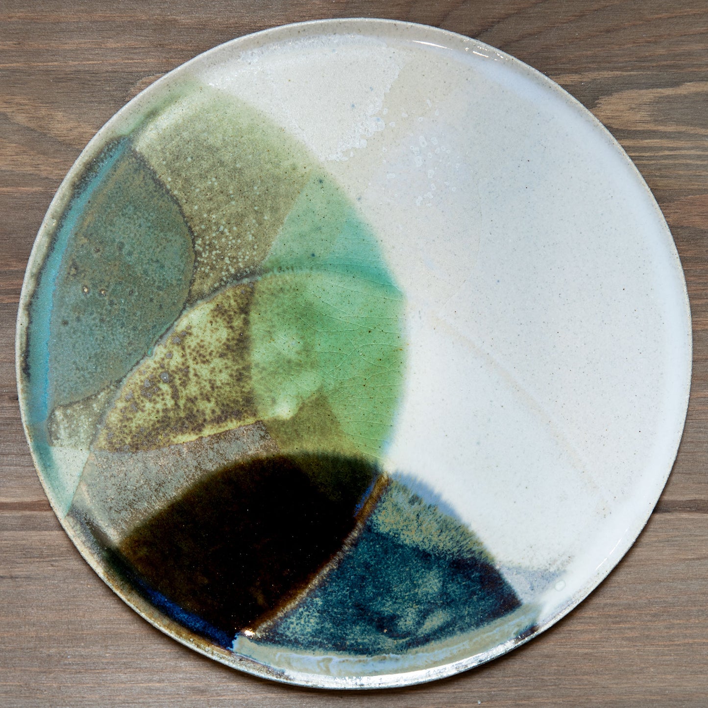 Stoneware plate – WHITE / GREEN BLUE L