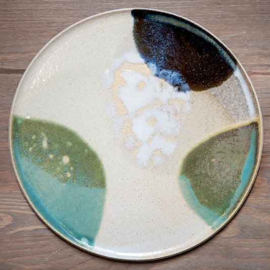 Stoneware plate – WHITE / GREEN BLUE L