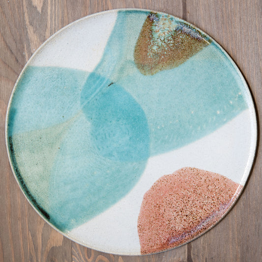 Stoneware plate – WHITE / GREEN RED L