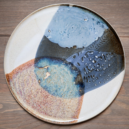 Stoneware plate – WHITE / BLUE RED L