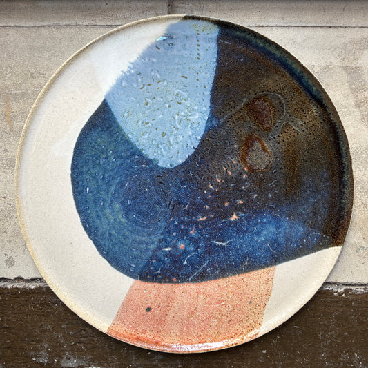 Stoneware plate – WHITE / BLUE RED L