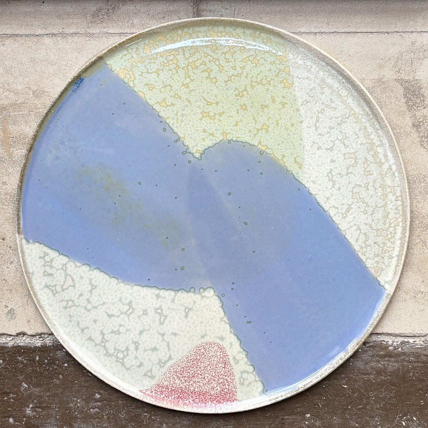 Stoneware plate – WHITE / PINK BLUE L