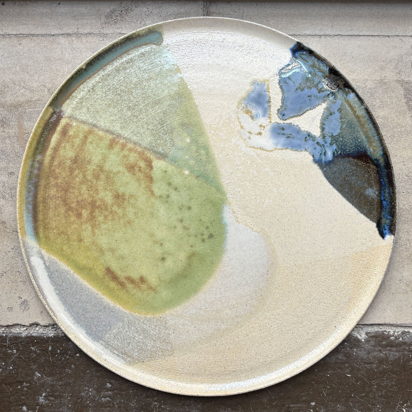 Stoneware plate – WHITE / GREEN BLUE L