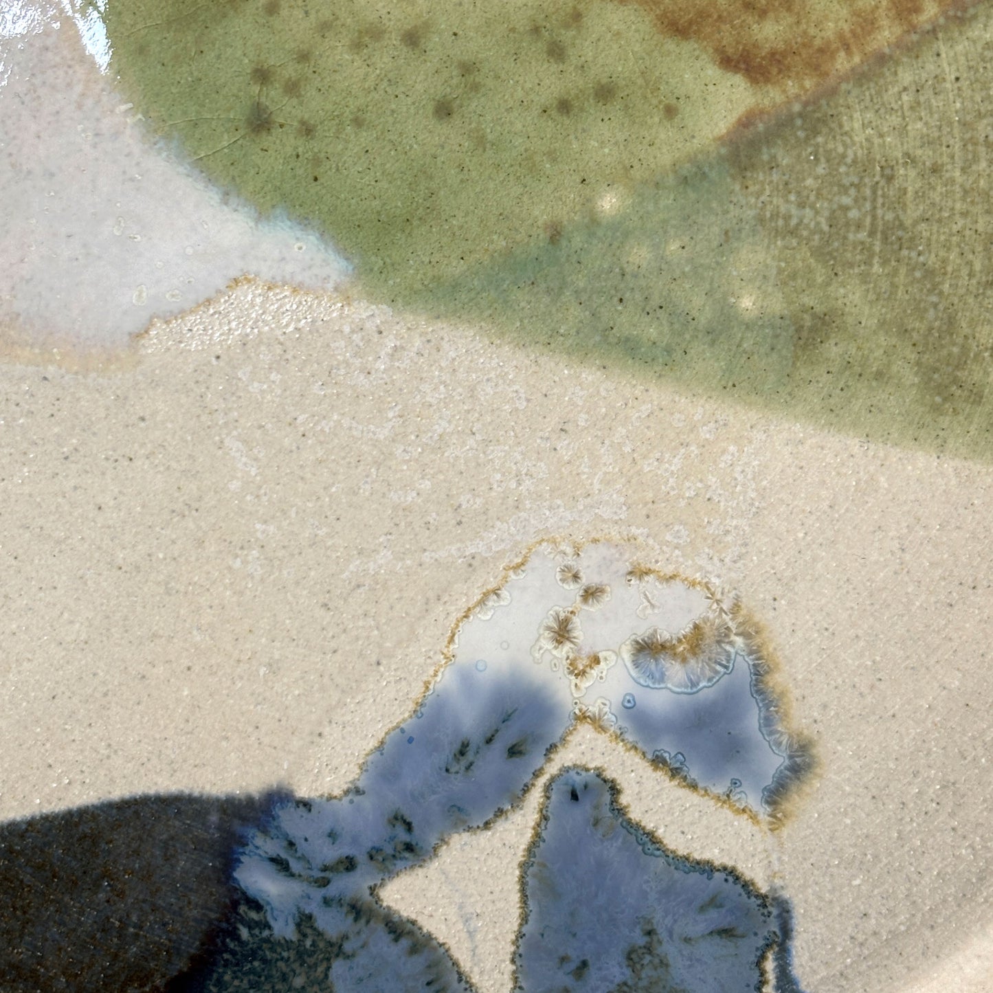 Stoneware plate – WHITE / GREEN BLUE L