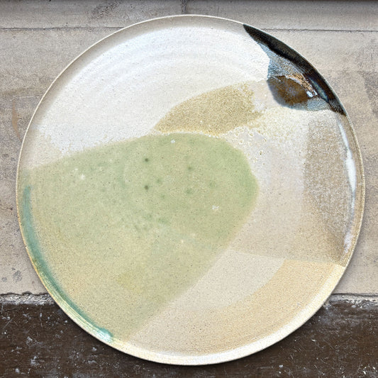 Stoneware plate – WHITE / GREEN BLUE L