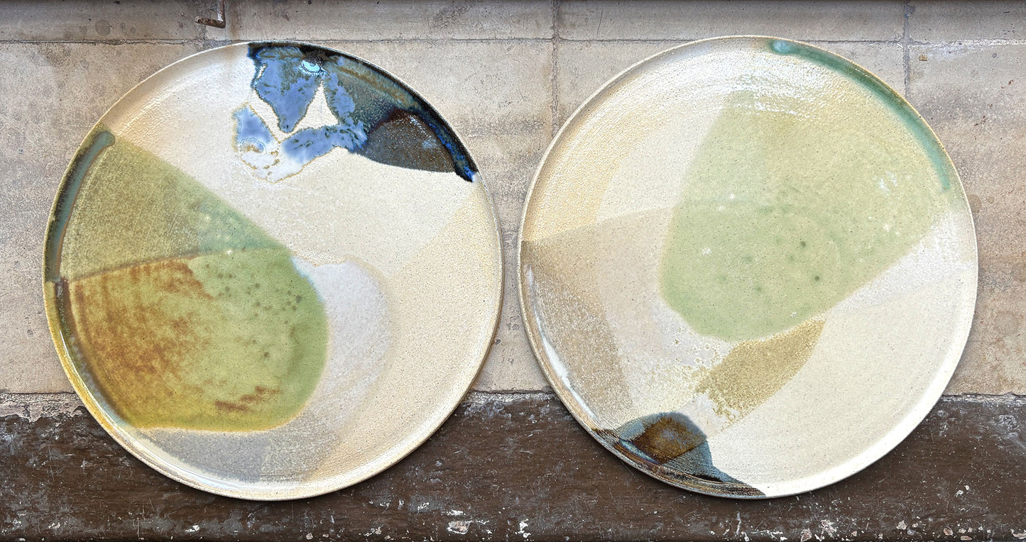 Stoneware plate – WHITE / GREEN BLUE L