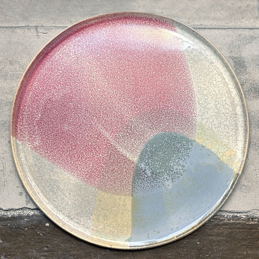 Stoneware plate – WHITE / PINK BLUE L