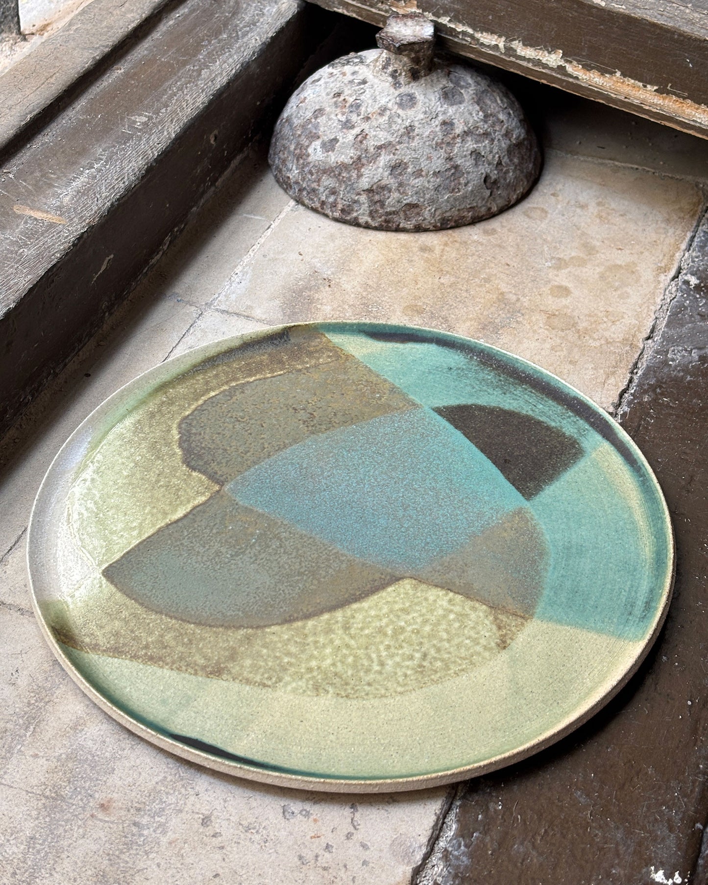 Stoneware plate – WHITE / GREEN L