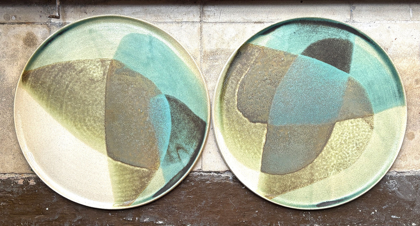 Stoneware plate – WHITE / GREEN L