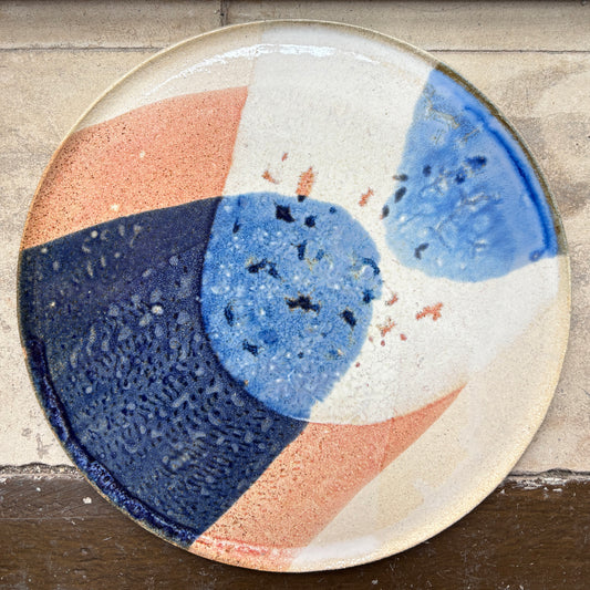 Stoneware plate – WHITE / BLUE RED L