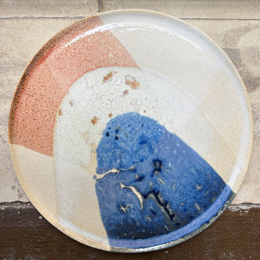 Stoneware plate – WHITE / BLUE RED L