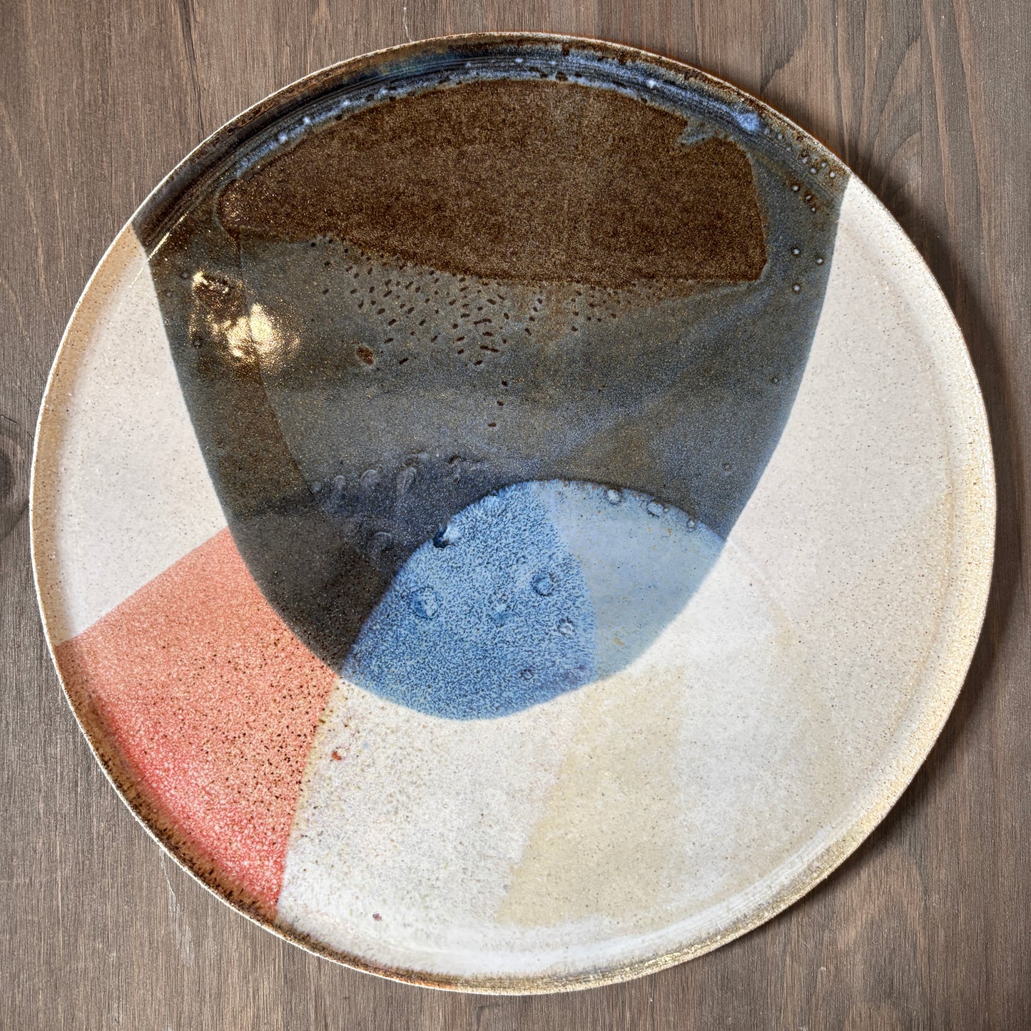 Stoneware plate – WHITE / BLUE RED L