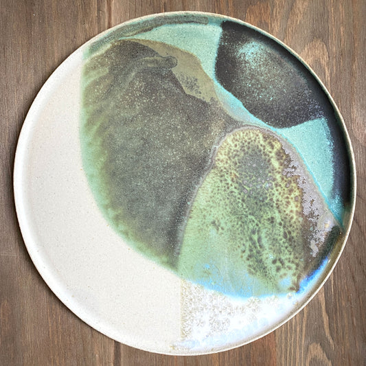 Stoneware plate – WHITE / GREEN L